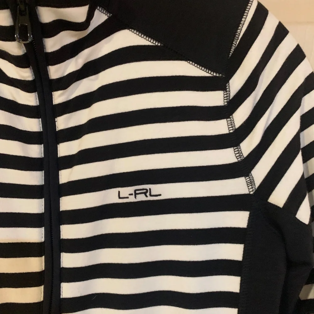 Lauren Ralph Lauren Active Black/White Striped Jacker sz S - Picture 2 of 5